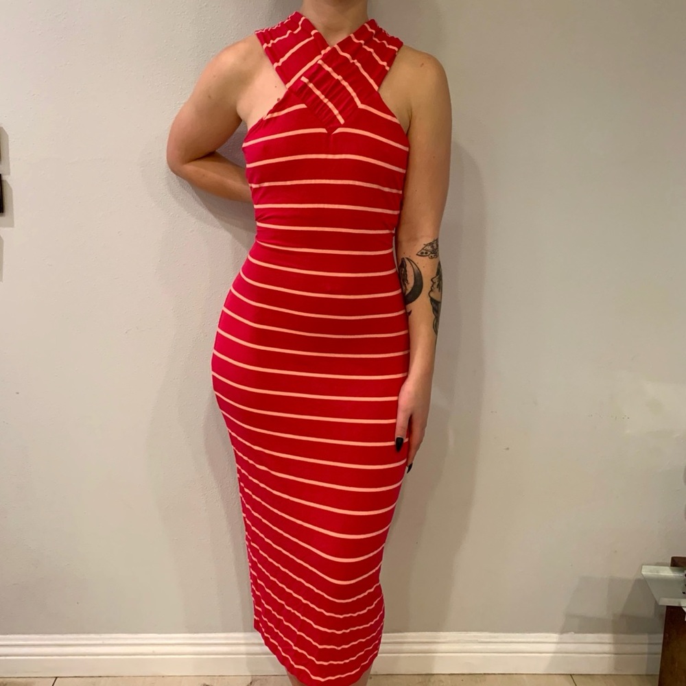 ted baker red & white cross neck dress